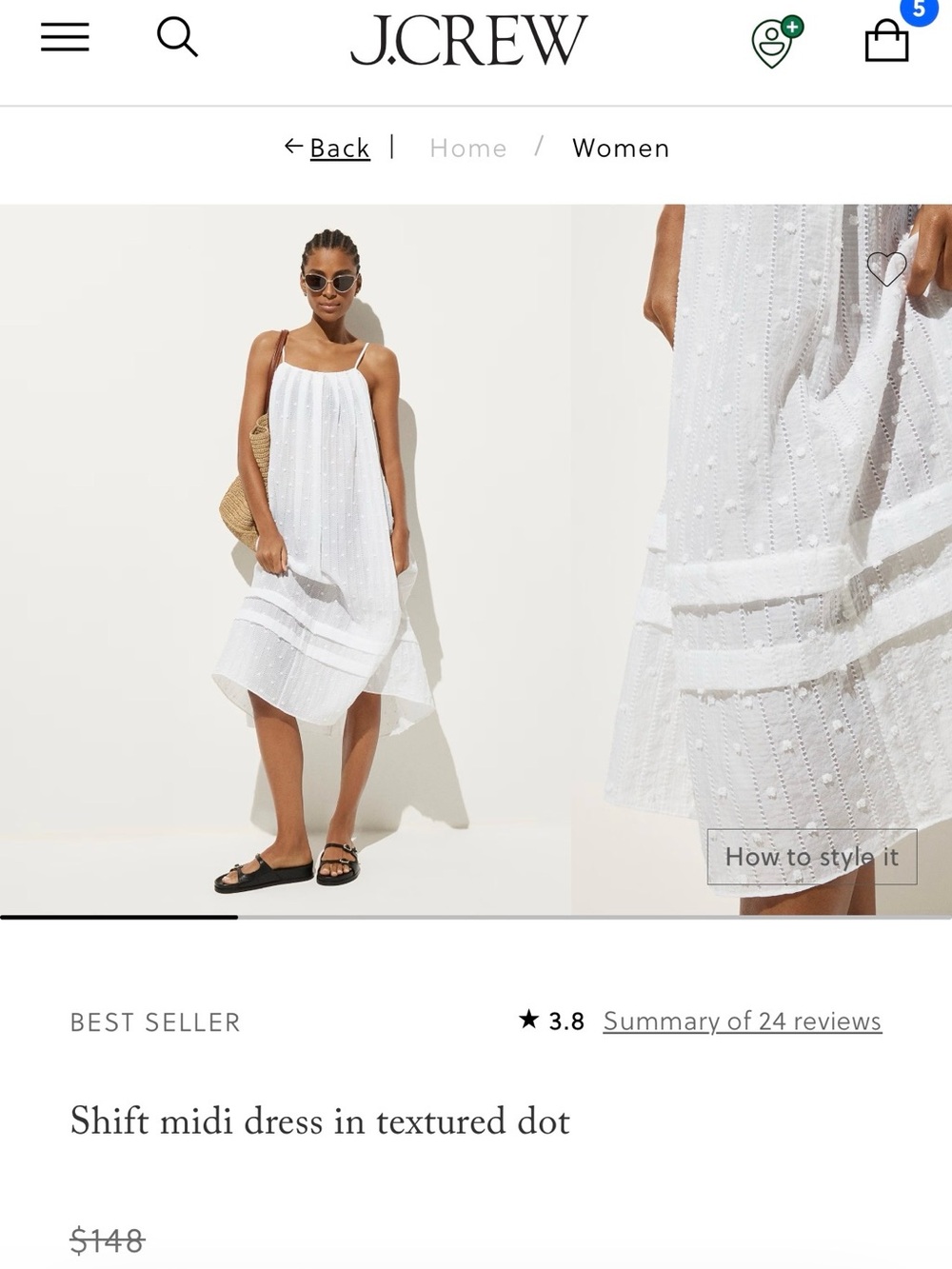 J. Crew White Textured Dot Spaghetti-Strap Midi Dress